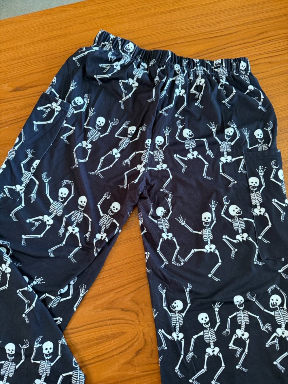 Halloween Dancing Skeleton Large Pocket Pants Black White Size L